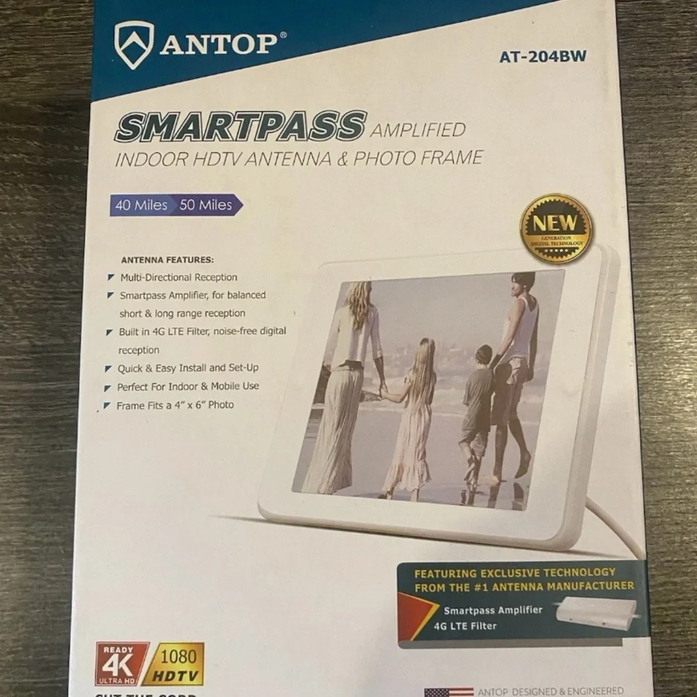 White Amplified Indoor HDTV Antenna & Photo Frame
